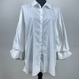 Ashley Stewart White Button Down Blouse Size 16
